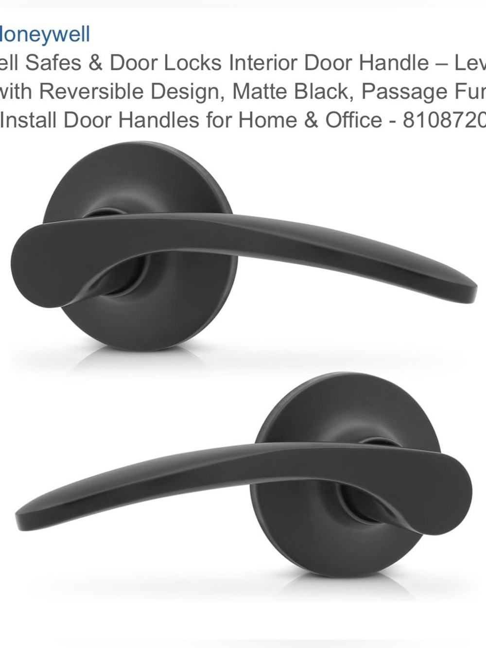 Honeywell Matte Black Interior Door Lever - Passage Set